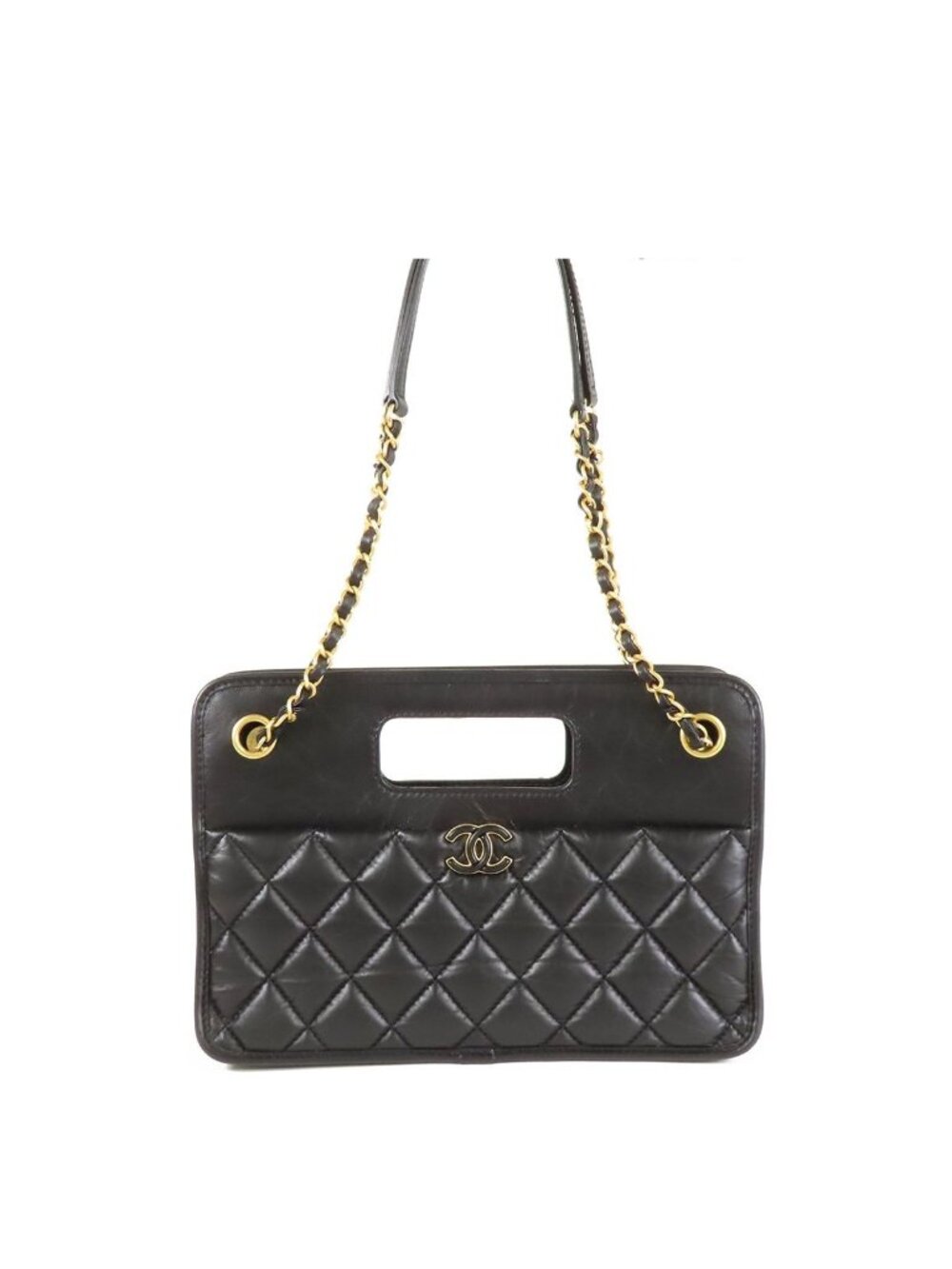 Chanel Small Shopping Black Gold Calfskin 2-Way Shoulder Bag
